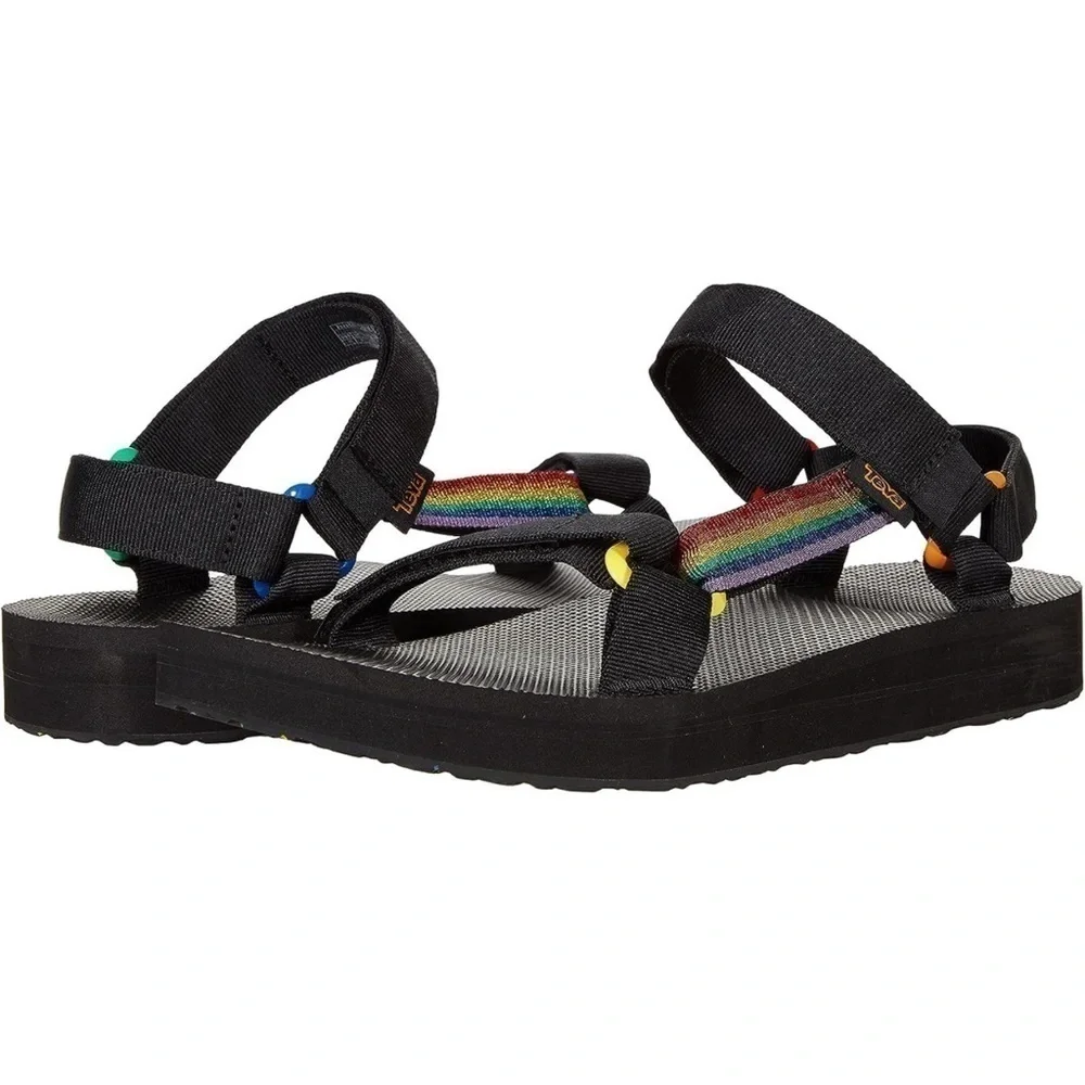 Teva Mid Universal Pride Platform Black/Rainbow Sandal Size 14 Men